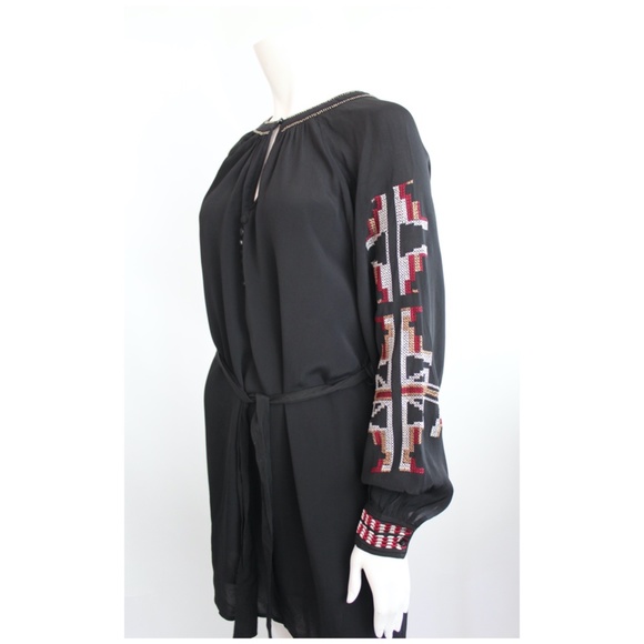 Embroidered Peasant Dress Tunic Belted Beaded Boho - Picture 2 of 13